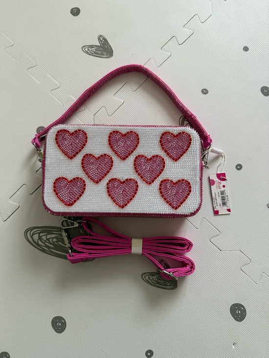 Bari Lynn Handbags - Pink Heart beaded Crossbody Bag